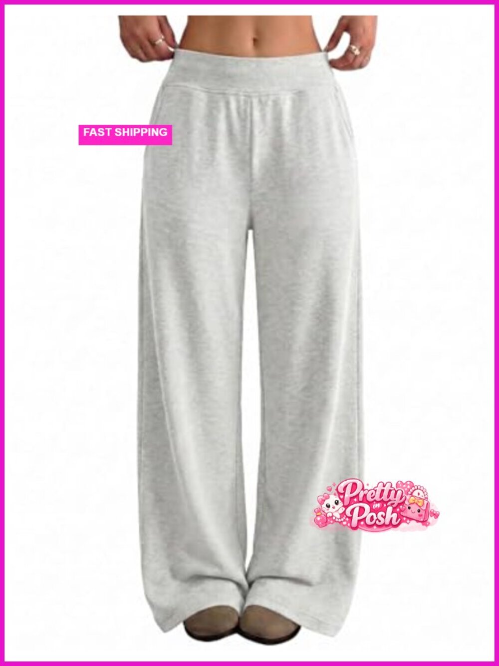 Wide Leg Cotton Sweatpants Women Elastic Waist Baggy Jogger Pants with Pockets